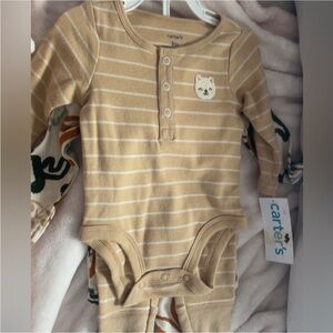 Carter's Beige Striped Bodysuit with Bear Patch